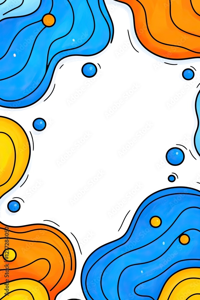 Poster abstract colorful border with waves and dots on a white background.