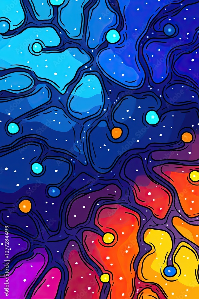 Poster abstract colorful galaxy background with swirling patterns and stars.