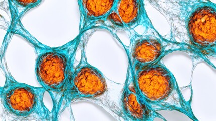 A microscopic image of aged human cells under lab analysis. Featuring cellular decay