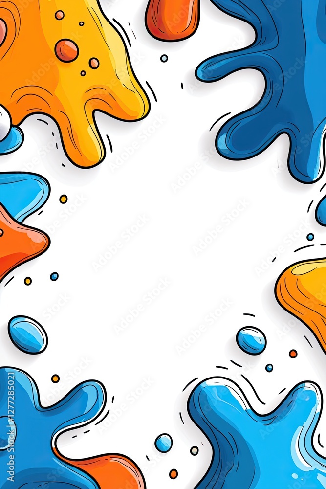 Poster abstract colorful liquid shapes frame with white background for copy space.