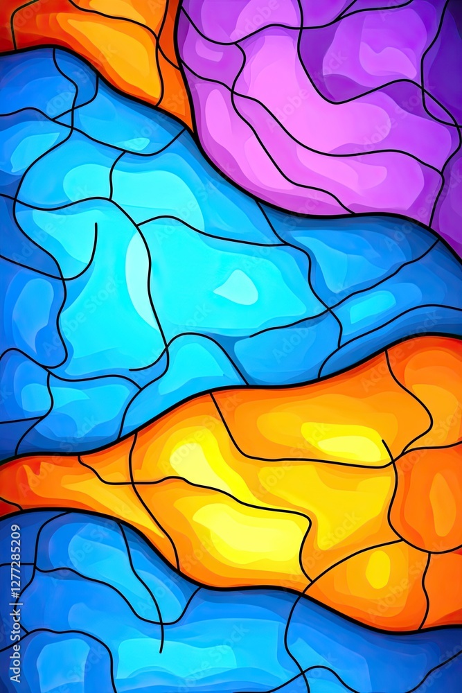 Poster abstract colorful mosaic pattern with wavy lines and vibrant colors.