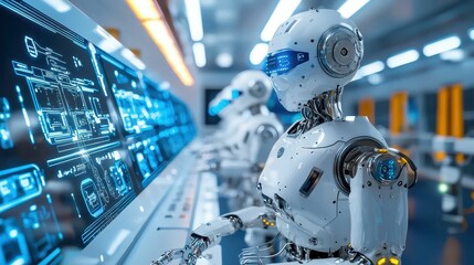 Fototapeta premium Futuristic Robot Control Center with Advanced Technology Interfaces