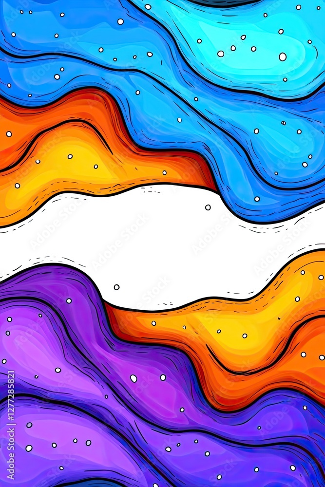 Poster abstract colorful wavy background with white space in the middle.
