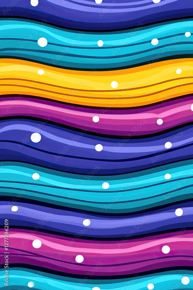 Poster abstract colorful wavy pattern with white dots.