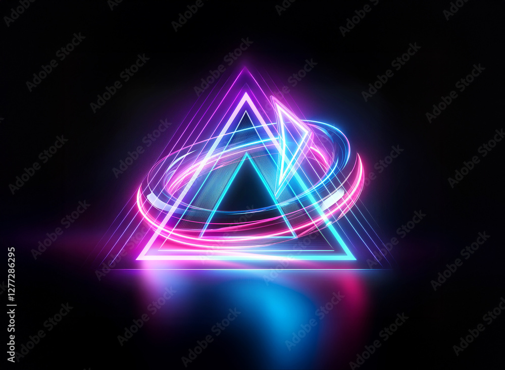 Canvas Prints vibrant neon triangles and rings create a double exposure effect against a dark backdrop. glowing wi