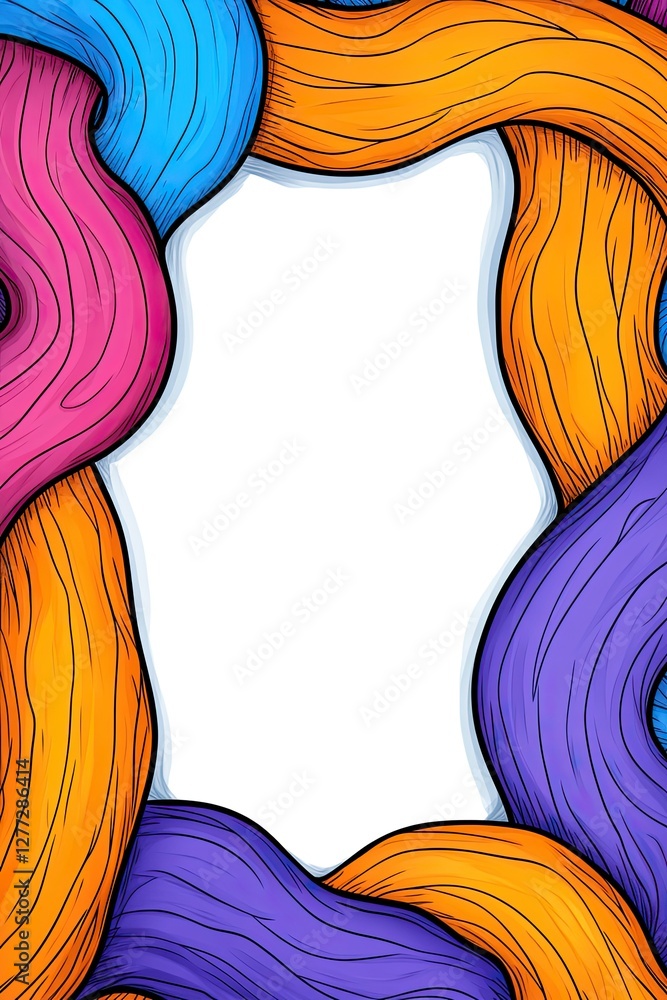 Poster abstract frame made of wavy colorful lines isolated on white background.