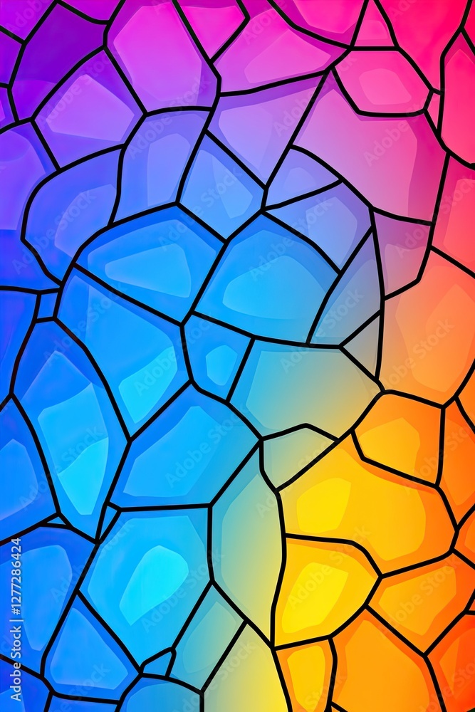 Poster abstract geometric pattern with vibrant colors and black lines.