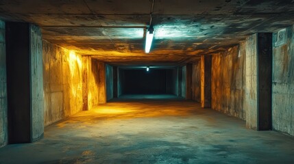 Dimly Lit Underground Garage with Concrete Walls and Floor