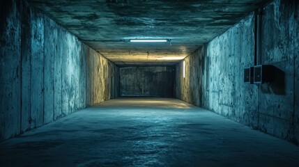 Obraz premium Dimly Lit Abandoned Concrete Tunnel with Moody Atmosphere
