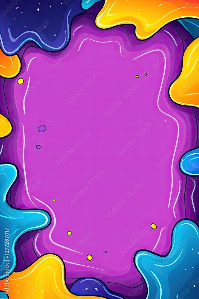 Poster abstract purple background with colorful blob frame.