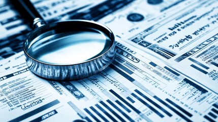 Magnifying glass over financial data