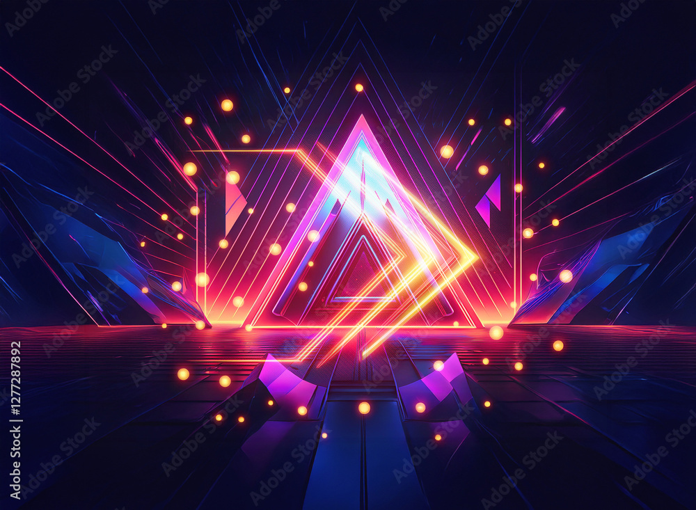 Aufkleber abstract geometric design featuring double exposure. neon triangles and lines glow with vibrant colo