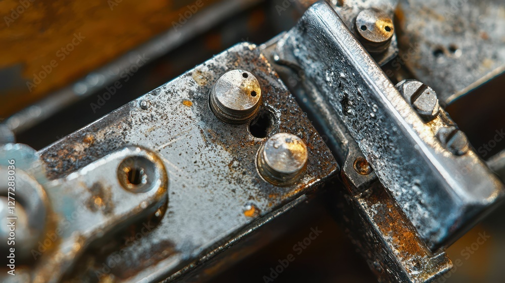 Poster close-up of rusty mechanical parts with weathered texture and detail