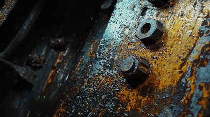 Close-Up of Rusty Industrial Metal Surface with Nuts and Bolts
