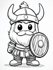 Cute Chibi Viking Warrior Mascot &ndash; Black and White Fantasy Art Illustration