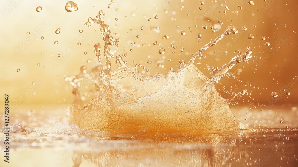 Poster water splash with golden backdrop creating dynamic visual effect