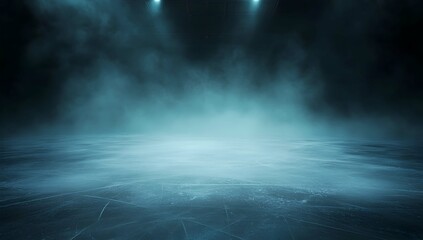 Fototapeta premium Mysterious Ice Rink Background with Fog and Smoke | Atmospheric Winter Scene