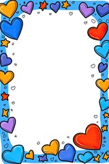 Blue frame with colorful hearts and stars, perfect for love, birthday, or celebration messages.