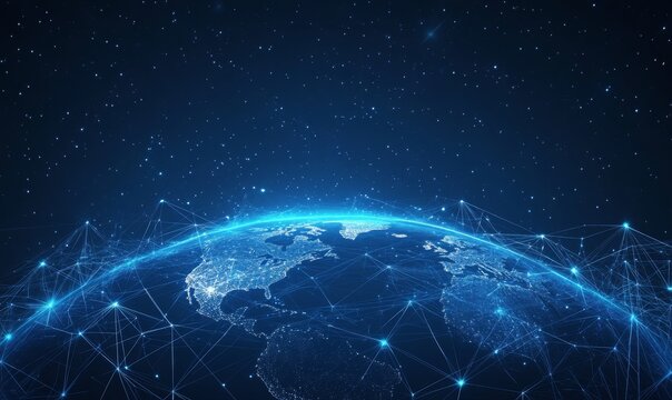 Global Network Earth Night Sky - Powered by Adobe
