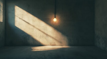 Dimly Lit Room with Soft Shadows from a Hanging Light Bulb