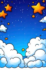 Cartoon night sky with clouds and stars. (1)