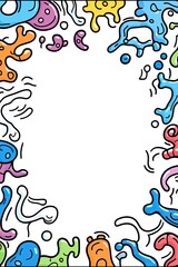 Colorful abstract doodle border frame with white background.