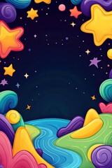 Colorful abstract landscape with stars and river at night, perfect for posters, cards, or social media.