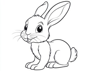 Cute Rabbit Illustration: A charming outline illustration of an adorable rabbit with expressive eyes, long ears, and a gentle smile, perfect for coloring and creative projects.