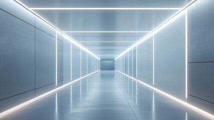 Futuristic Minimalist Hallway with Bright LED Lighting Effects