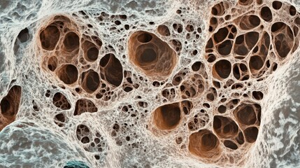 Aging cells examined under a microscope in a laboratory. Featuring biological aging and cellular degeneration