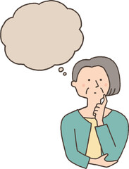 考え事をするシニア女性
