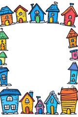 Naklejka premium Colorful houses in a frame shape with white background.