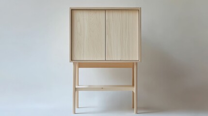 Fototapeta premium Modern Minimalist Wooden Cabinet with Clean Lines and Neutral Finish