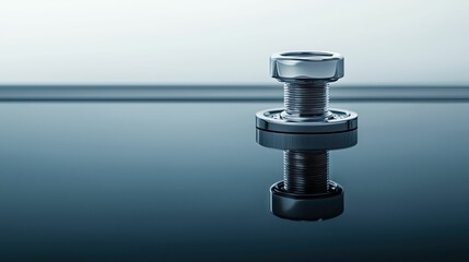 Obraz premium Reflective Close-Up of Metal Bolt on Smooth Dark Surface