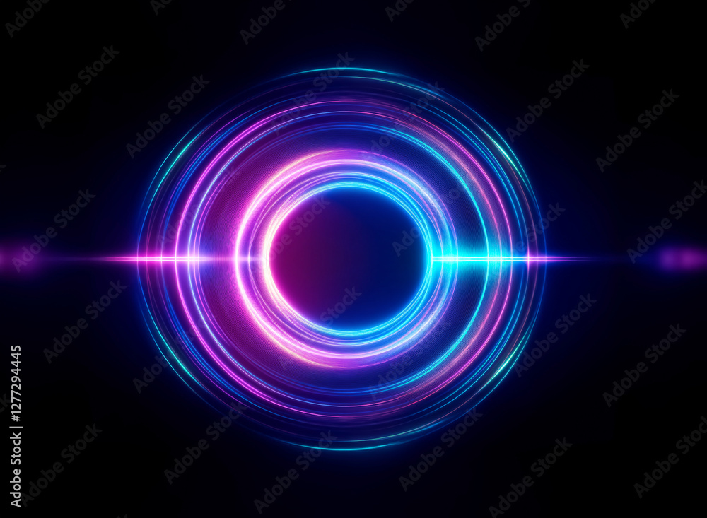 Poster neon circles glow with vibrant colors, creating a mesmerizing light effect. abstract rings radiate e