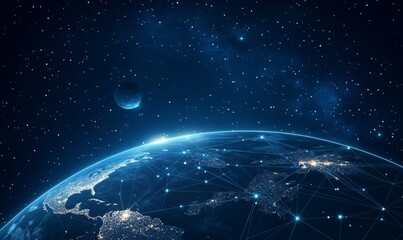 Obraz premium Global Networked Earth at Night, Space Background