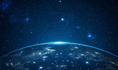 Obraz premium Global Network, Night Earth, Starry Space, Global Connectivity