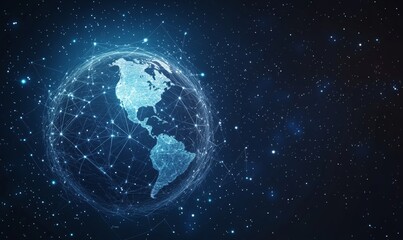 Obraz premium Global network, Earth, space, digital connections, futuristic, illustration