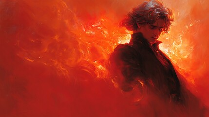 Man engulfed flames fantasy art