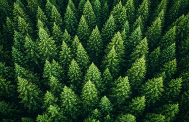Fototapeta premium Aerial view of dense evergreen forest canopy