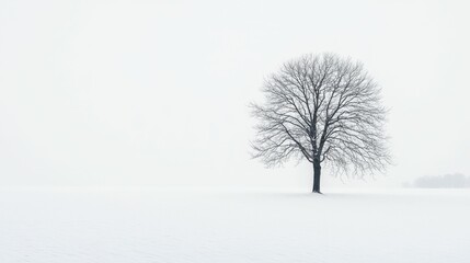 Fototapeta premium Solitary Tree in Snowy Landscape Under Soft Winter Light