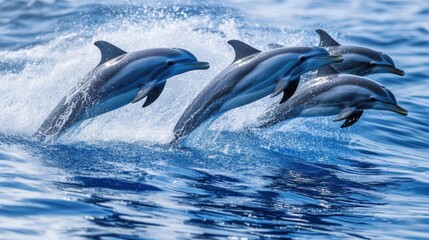 Fototapeta premium Dolphins leaping playfully in ocean waves