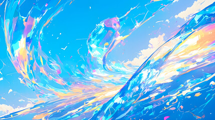 虹色にきらめく波しぶきのイラスト背景