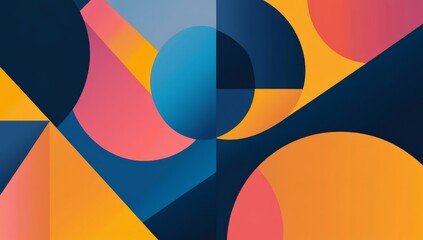 Geometric shapes, vibrant colors, abstract pattern, dark background