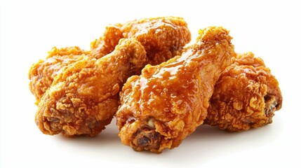 Crispy Golden Fried Chicken Wings on White Background