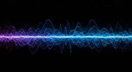 Abstract futuristic waveforms with glowing blue and purple light effects