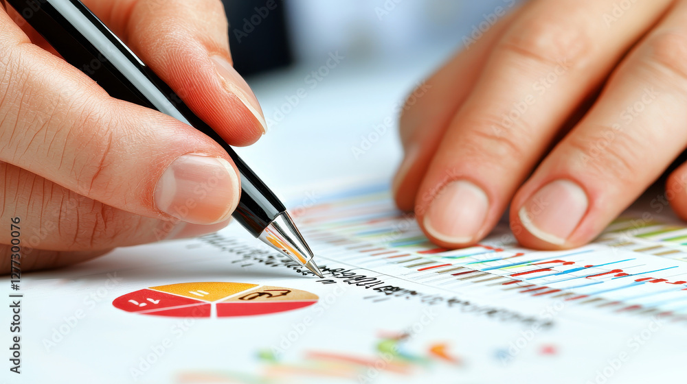 Aufkleber analyzing data with graphs and charts during meeting