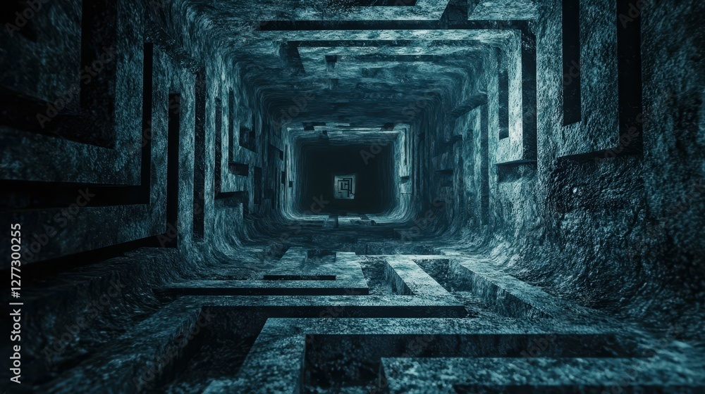 Poster dark maze structure viewed from the bottom with geometric patterns