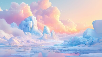Fototapeta premium Serene Dawn Over Icy Landscape with Vibrant Sky and Clouds