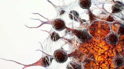 Aging cells magnified to reveal distinctive structural and chromosomal changes. Featuring biological aging